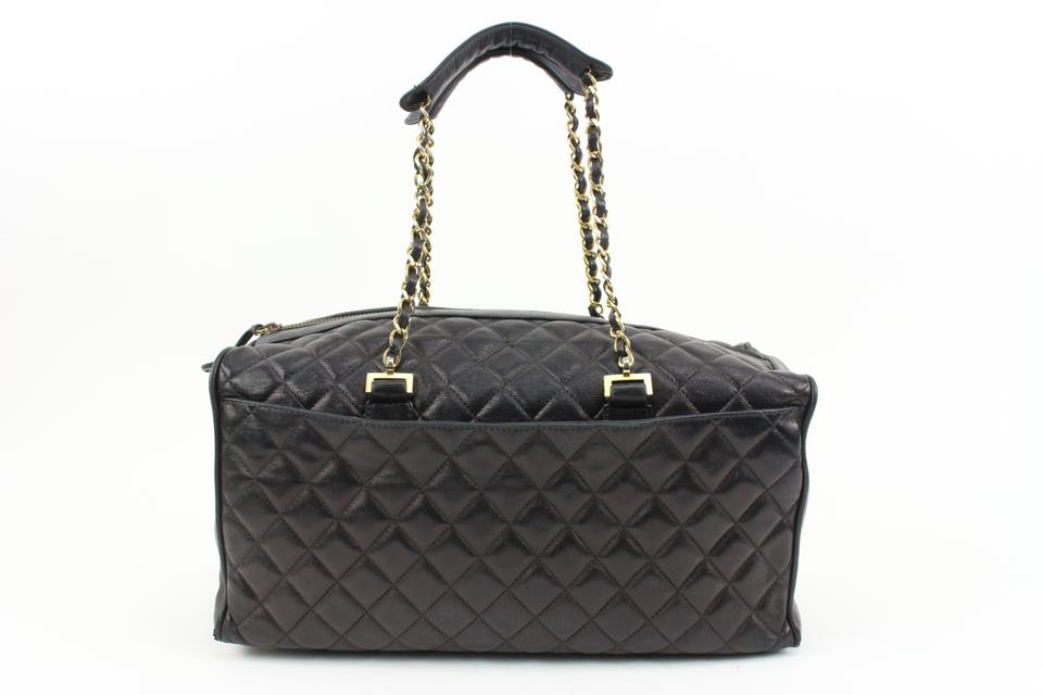 Chanel Rare Black Quilted Lambskin Boston Gold Chain Duffle 38ck311s