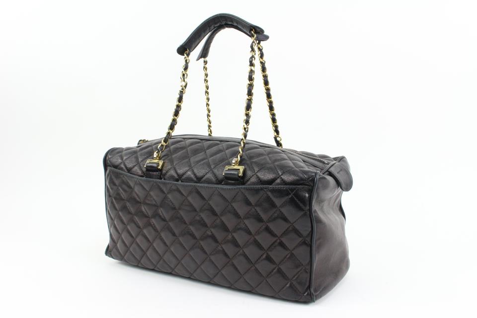 Chanel Rare Black Quilted Lambskin Boston Gold Chain Duffle 38ck311s