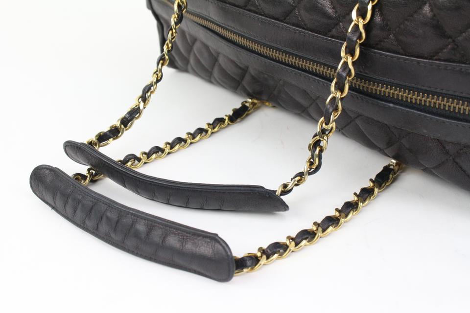 Chanel Rare Black Quilted Lambskin Boston Gold Chain Duffle 38ck311s