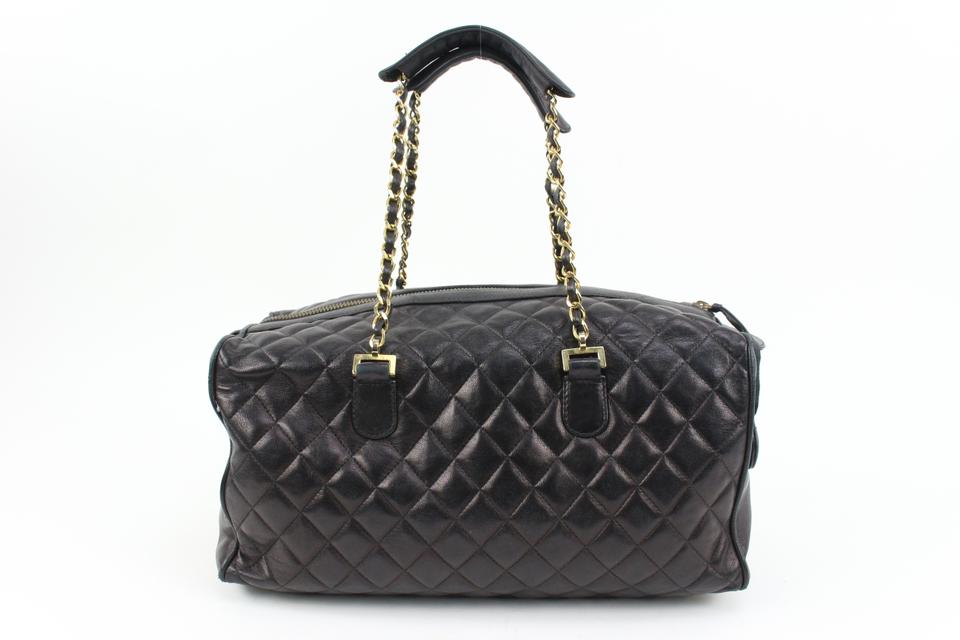 Chanel Rare Black Quilted Lambskin Boston Gold Chain Duffle 38ck311s
