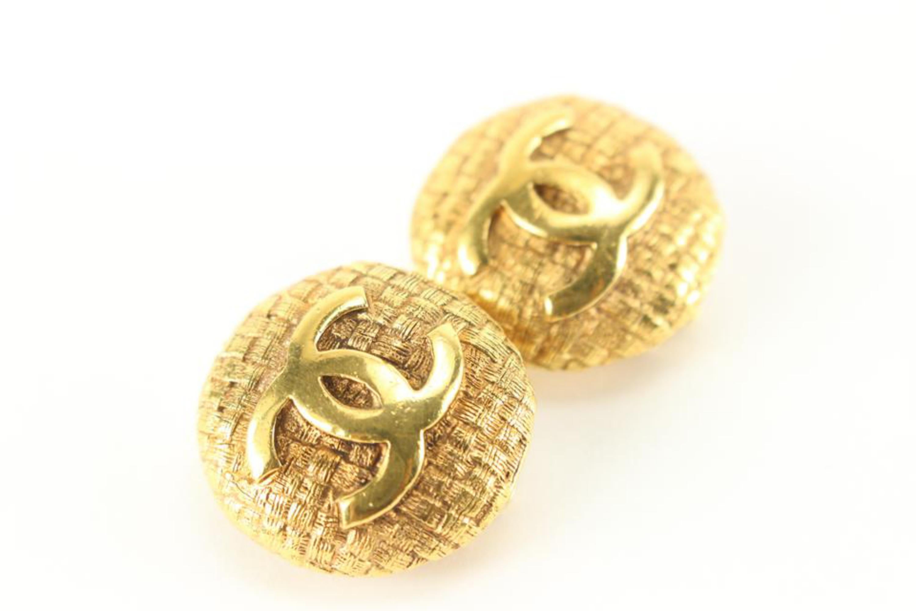 Chanel 24k Gold Plated Woven Quilted Raffia CC Logo Earrings 58cc825s