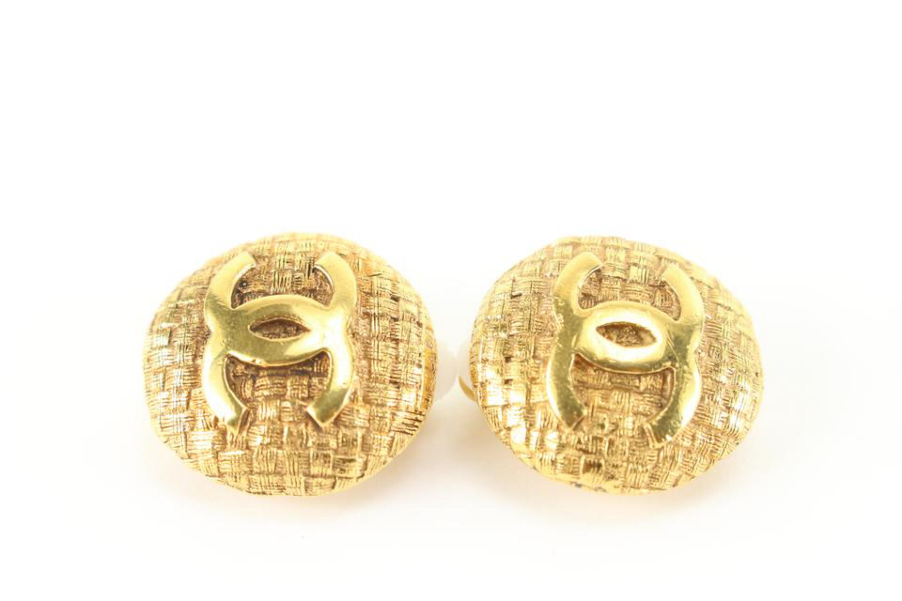 Chanel 24k Gold Plated Woven Quilted Raffia CC Logo Earrings 58cc825s