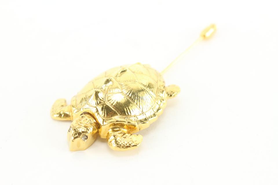 Chanel 96A A07672 Y02003 Gold Plated CC Turtle Pin Tortoise Brooch 22ck76s