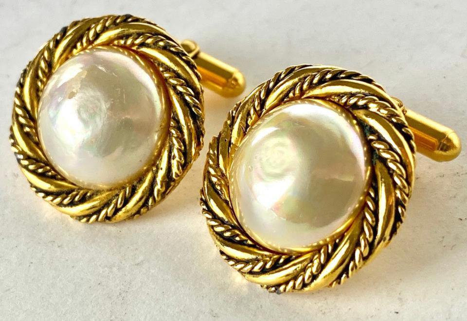 Chanel Gold Pearl Cufflink Charms 12c614