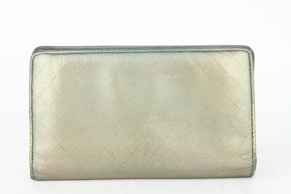 Chanel Quilted Metallic Green Leather Long Bifold Flap Wallet 266ca29