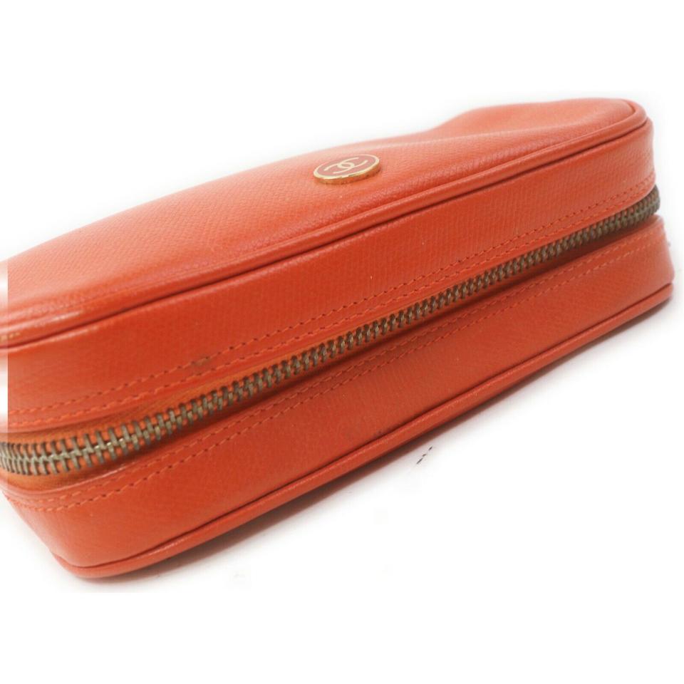 Chanel Orange Leather Cosmetic Pouch Make Up Bag  863191