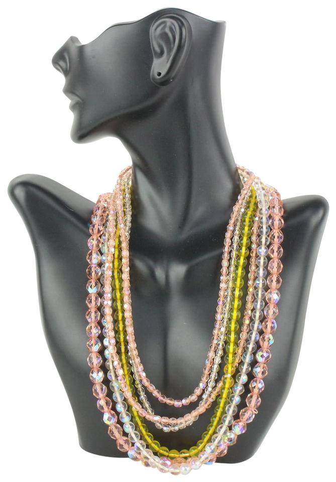 Chanel Rare Pink x Yellow Multi Strand Bead Stone  Choker Necklace 929cas88