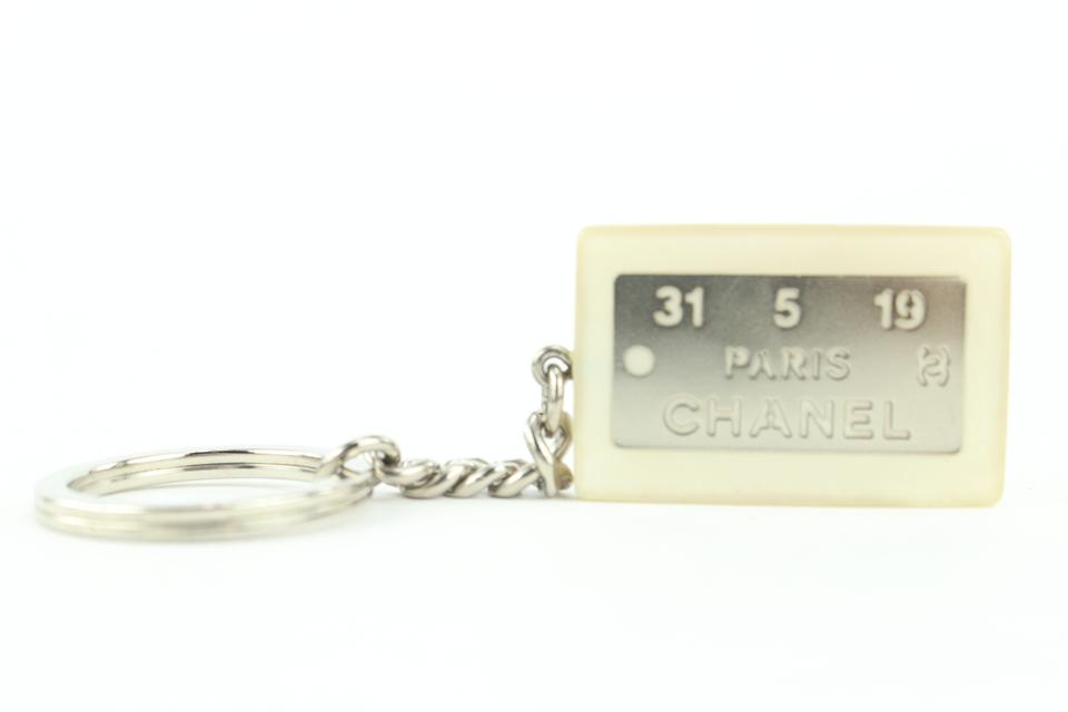 Chanel Rare White x Silver 99a CC Logo Address Plate Keychain Bag Charm 770cc