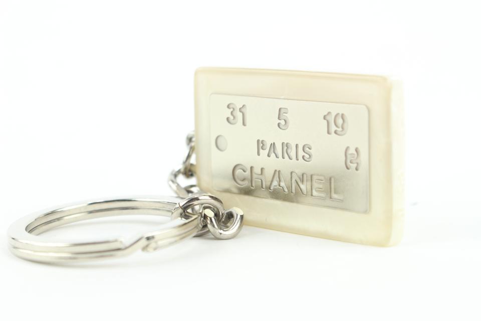 Chanel Rare White x Silver 99a CC Logo Address Plate Keychain Bag Charm 770cc