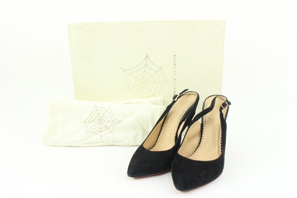 Charlotte Olympia Size 36.5 Black Suede Slingback Heels 50co37s