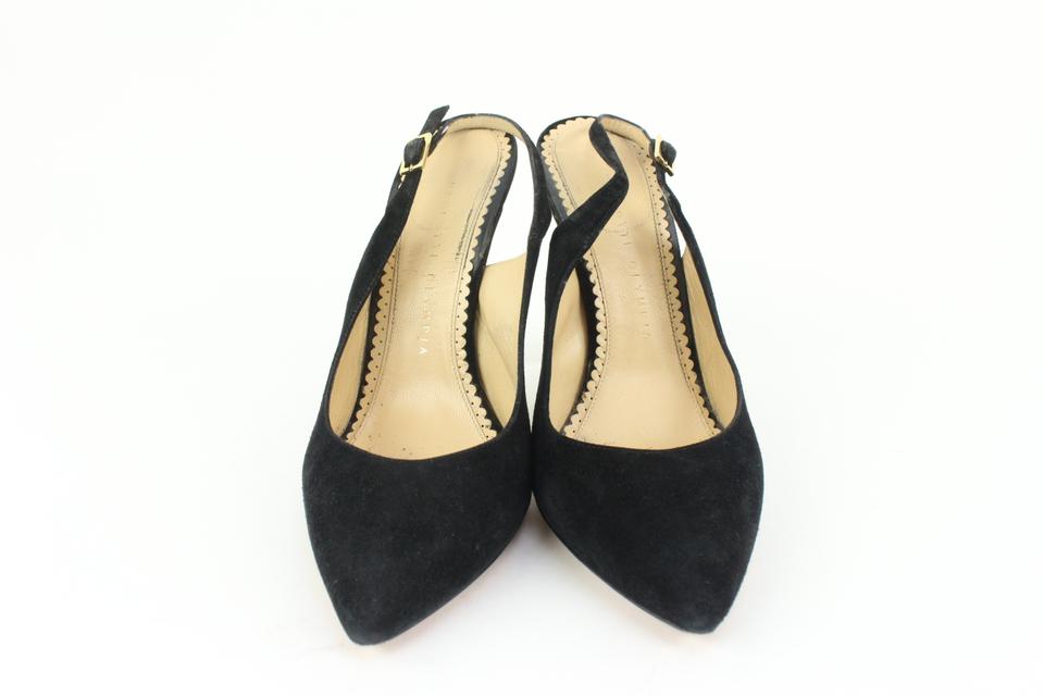 Charlotte Olympia Size 36.5 Black Suede Slingback Heels 50co37s