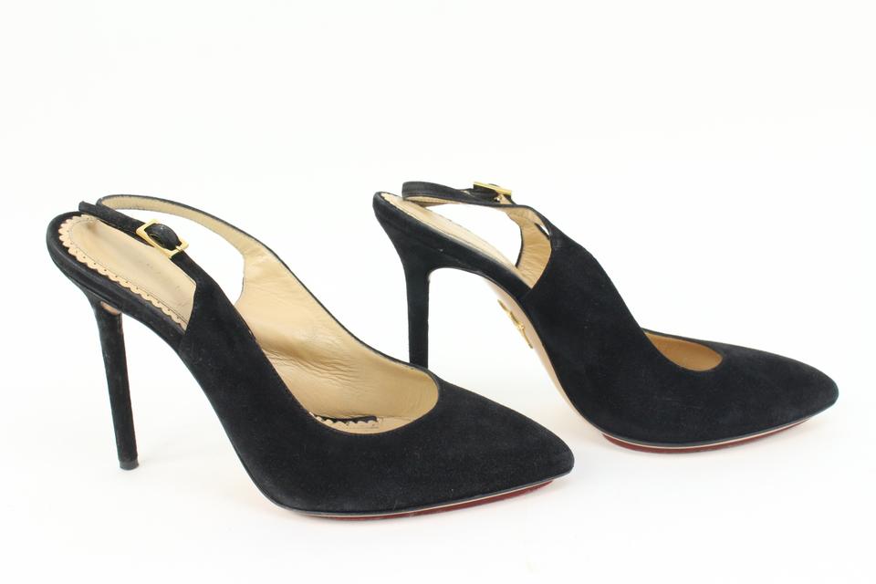 Charlotte Olympia Size 36.5 Black Suede Slingback Heels 50co37s