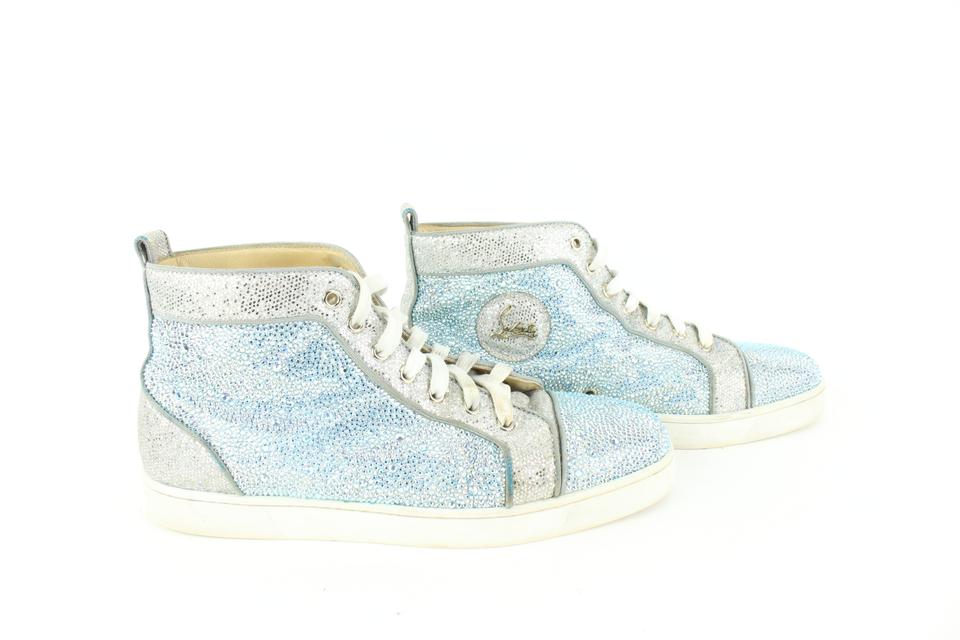 Christian Louboutin Mens 43 Blue Silver Crystal Strass Louis Junior AB High Sneaker 14cl18