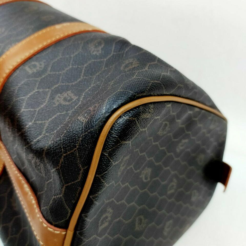 Christian Dior Black Brown Monogram Trotter Honeycomb Boston Duffle Bag 63450