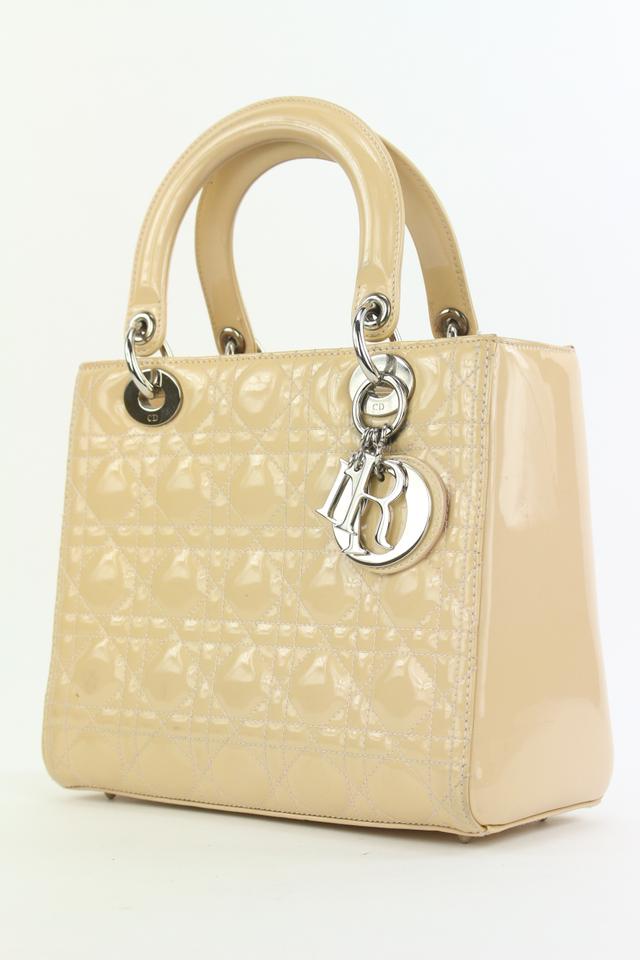 Christian Dior Beige Quilted Patent Cannage Lady Dior Tote Bag 16d412s
