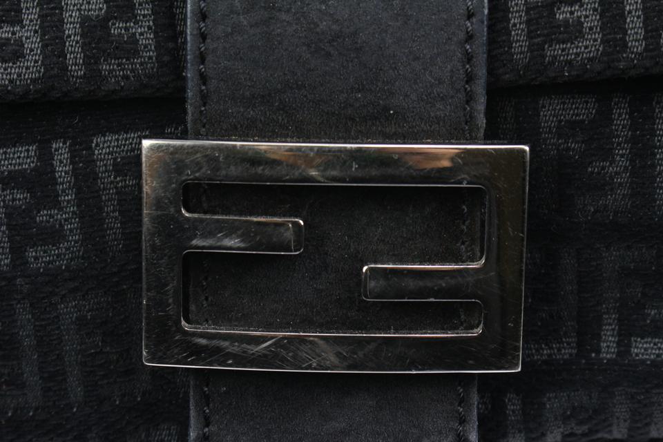 Fendi Black Monogram FF Zucchino Mama Baguette Shoulder bag 84f418s