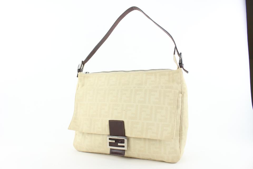 Fendi Ivory Zucca Mamma FF Monogram Baguette Zip Shoulder Flap Bag 50ff423