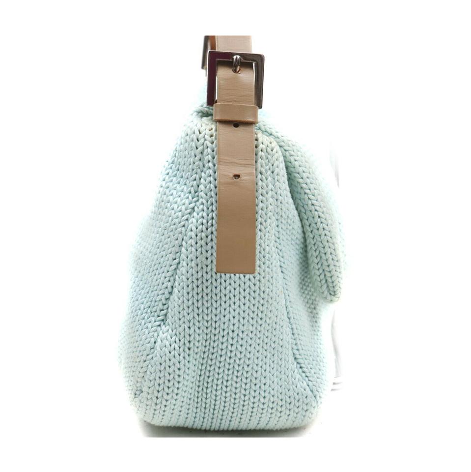 Fendi Blue Woven Knitted Mama Forever Baguette Flap Bag 863223