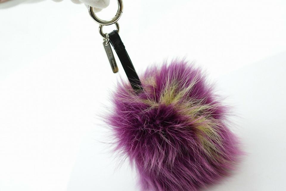 Fendi Fox Fur Heart Pom Pom Bag Charm Purple X Yellow 860341