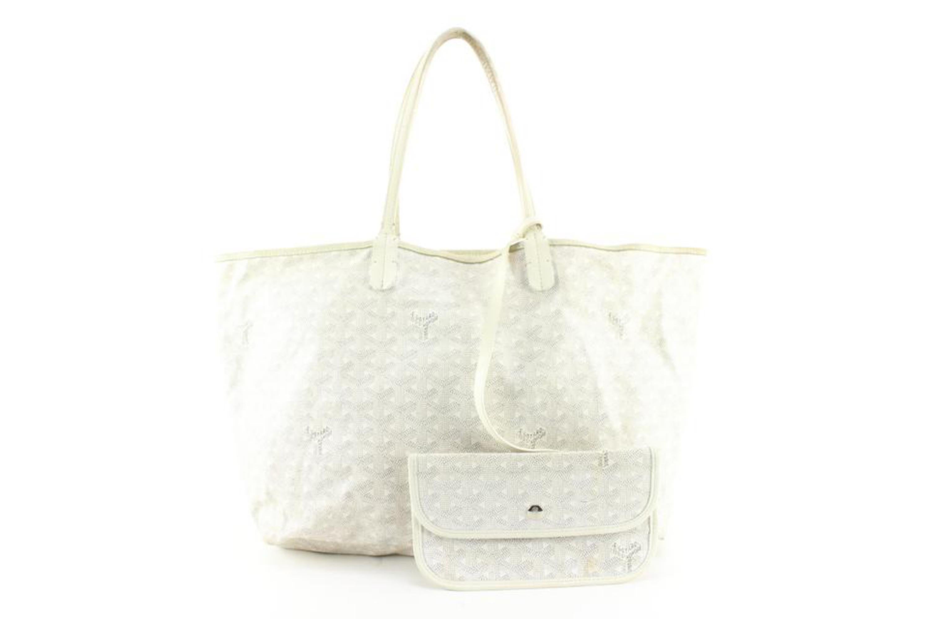 Goyard White Chevron St Louis Tote PM with Pouch 58gy628s