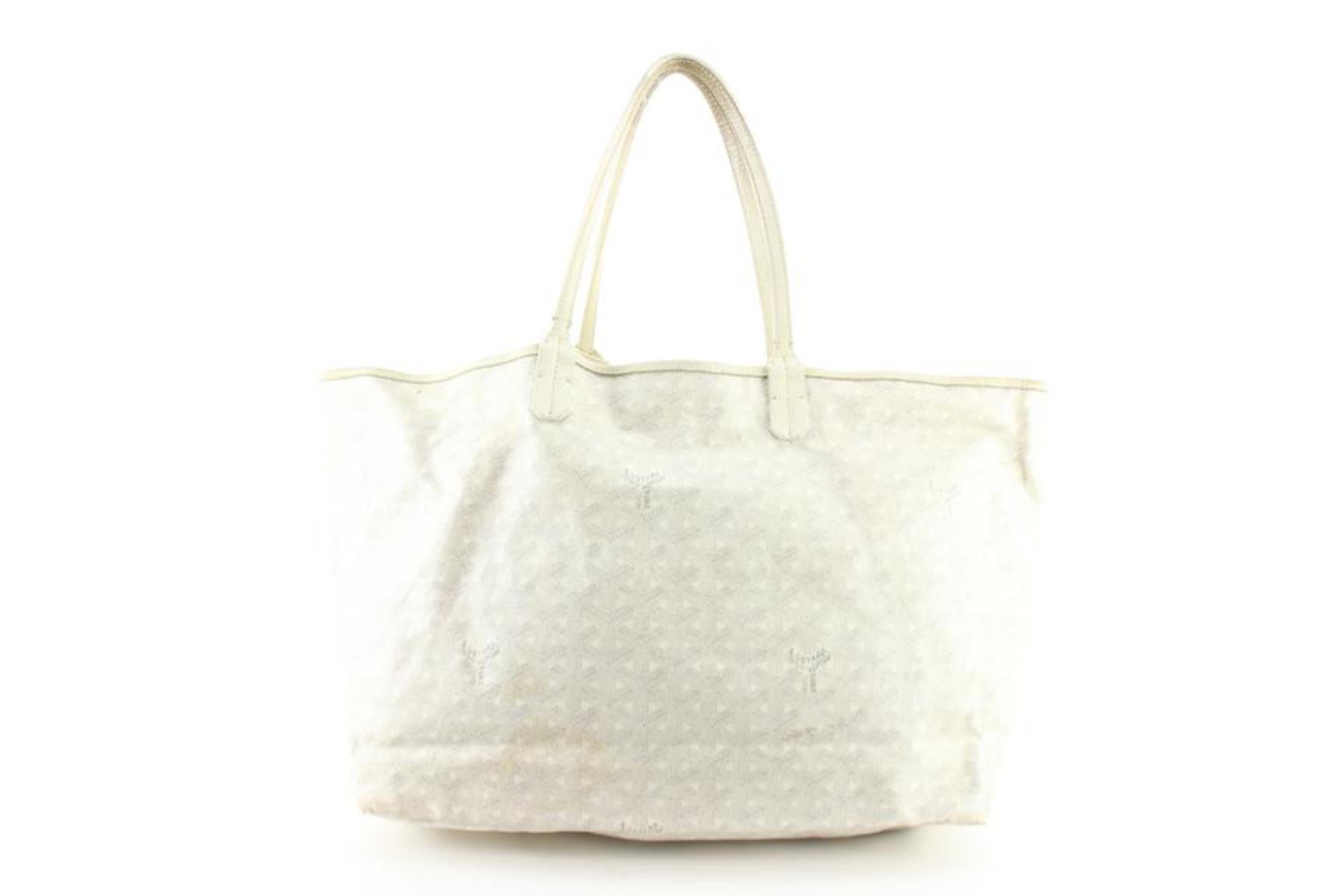 Goyard White Chevron St Louis Tote PM with Pouch 58gy628s