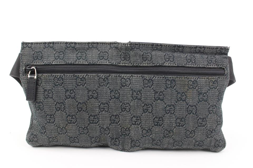 Gucci Black x Grey  Monogram GG Denim Belt Bag Fanny Pack Waist Pouch 2G830a