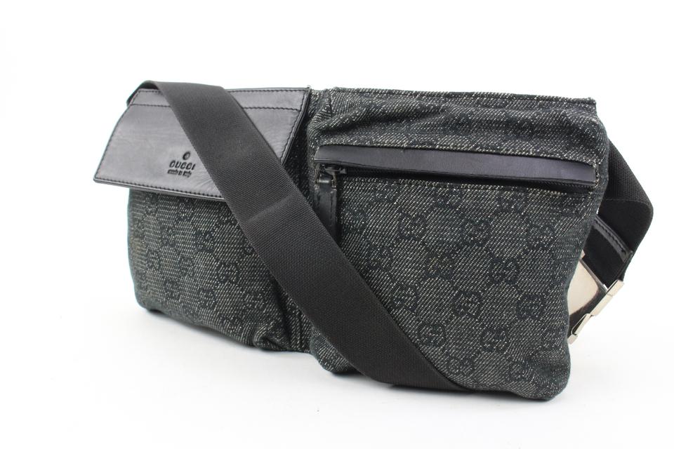 Gucci Black x Grey  Monogram GG Denim Belt Bag Fanny Pack Waist Pouch 2G830a