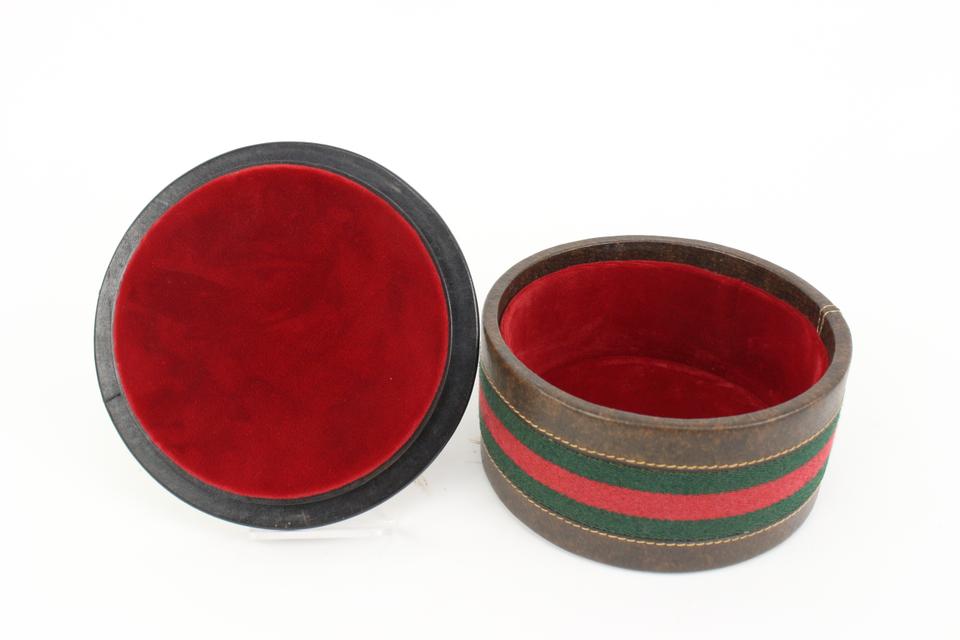 Gucci Ultra Rare Brown Leather Web Round Box Case Jar Boite 71g411s