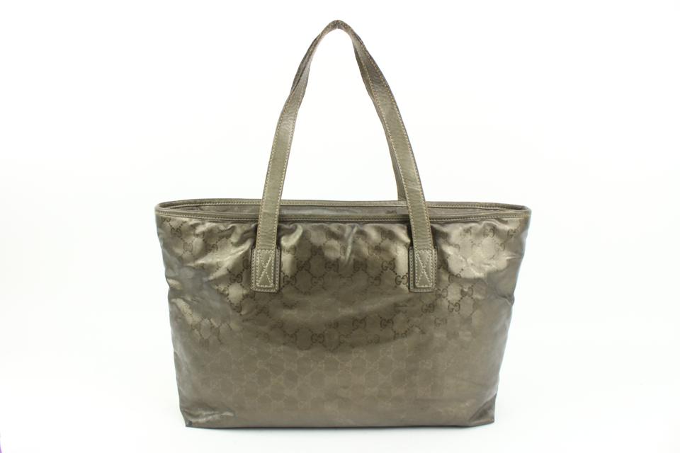 Gucci Pewter Silver Imprime Monogram Medium Zippered Shopping Tote 12g419s