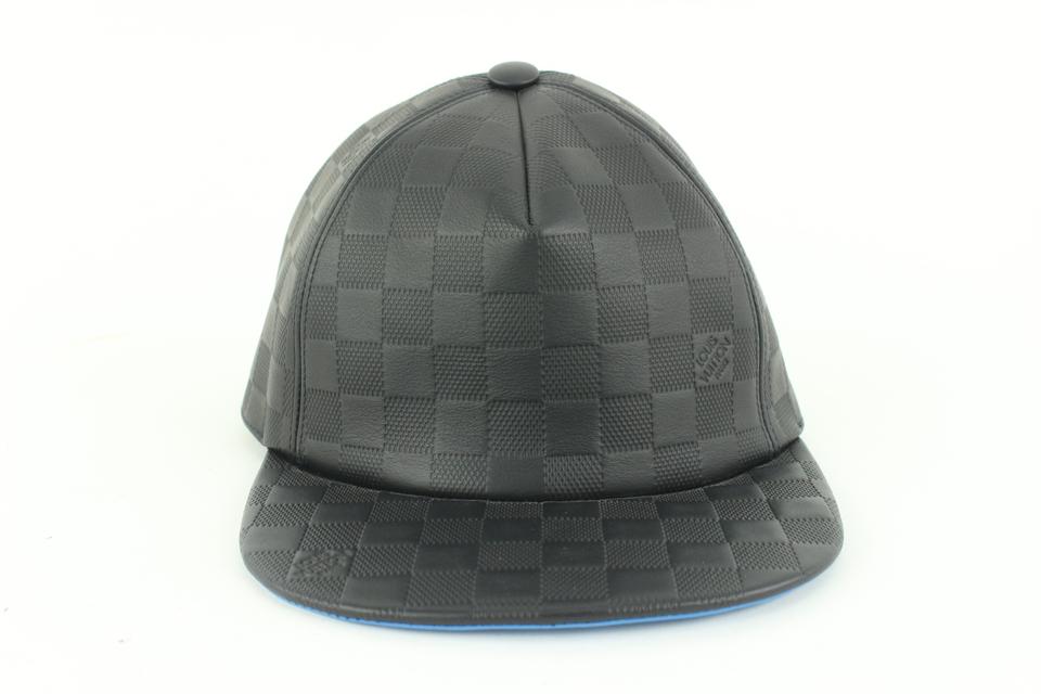 Louis Vuitton 21FW Black x Blue Leather Damier Infini Baseball Cap Hat 16lv45