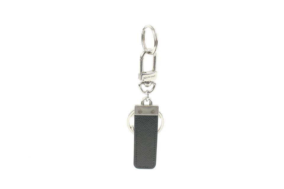Louis Vuitton Black Taiga Leather Silver Logo Keychain Bag Charm Pendant 3lk412s