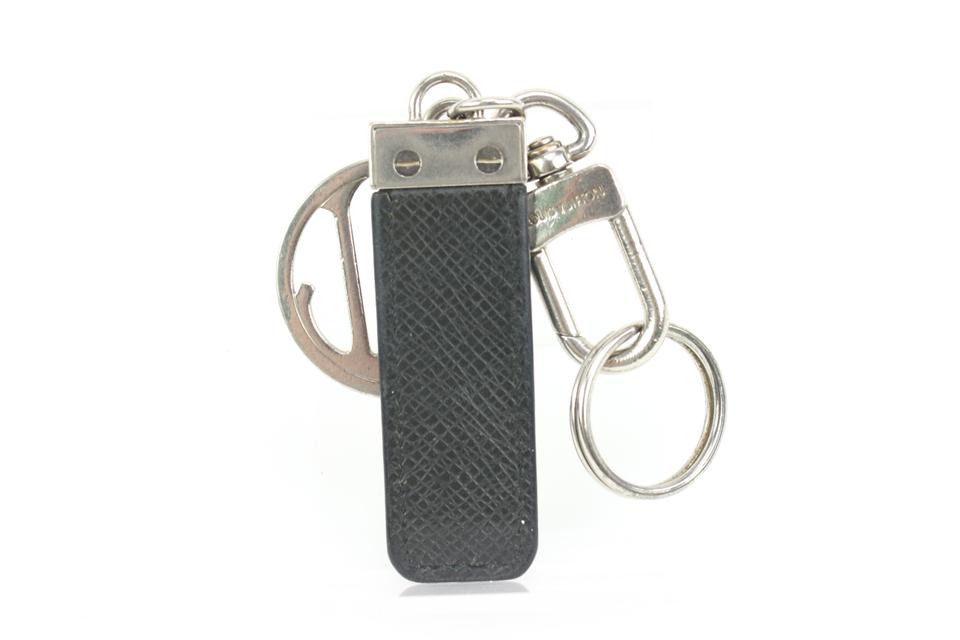 Louis Vuitton Black Taiga Leather Silver Logo Keychain Bag Charm Pendant 3lk412s