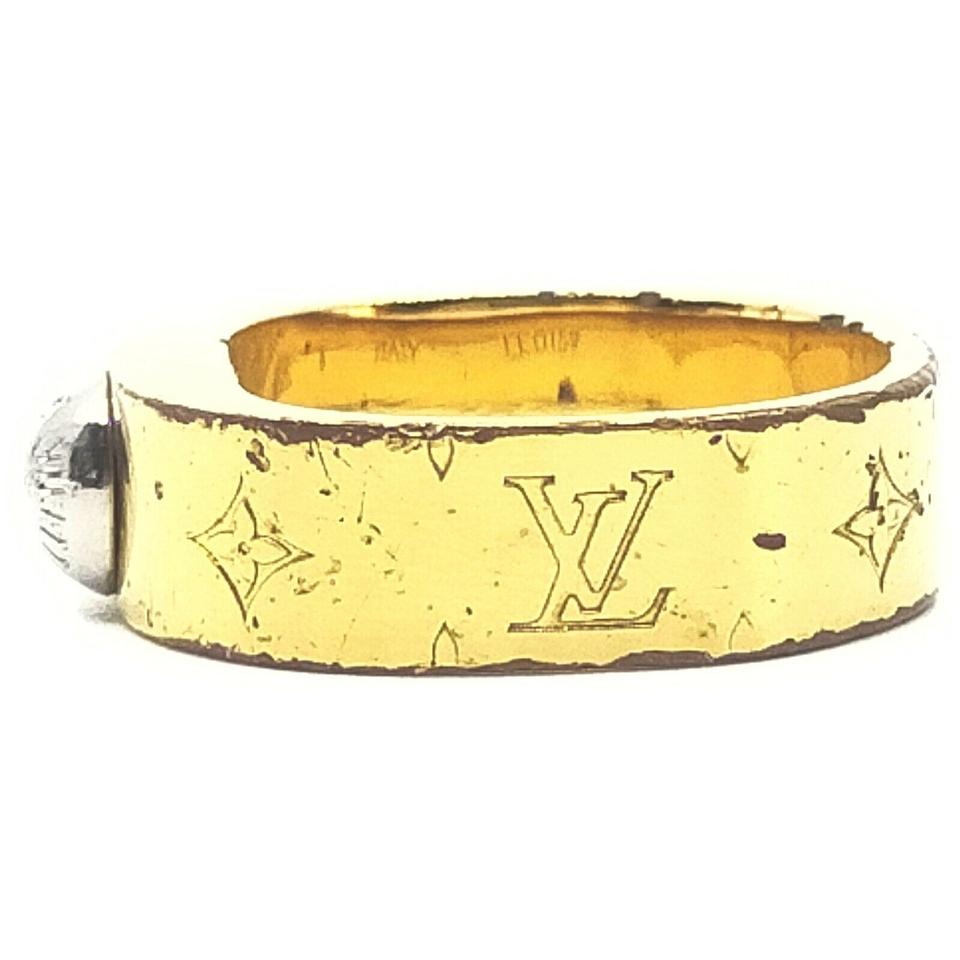 Louis Vuitton Gold Tone Monogram LV Nanogram Ring S  861982
