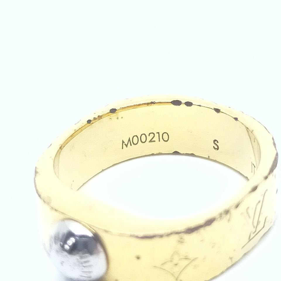 Louis Vuitton Gold Tone Monogram LV Nanogram Ring S  861982