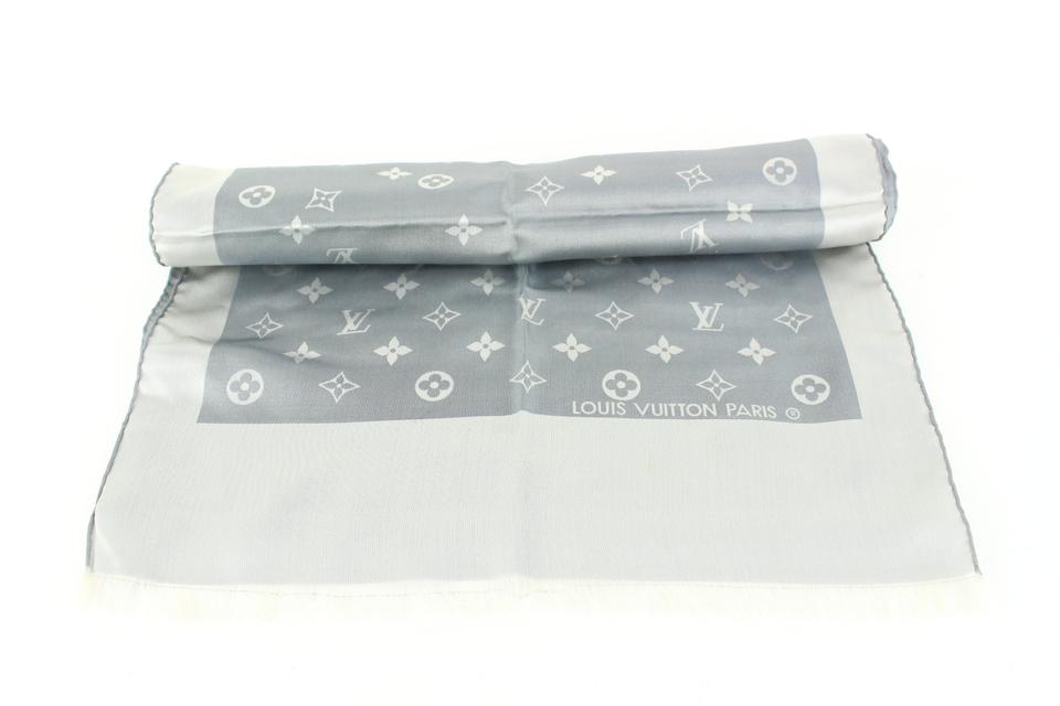 Louis Vuitton Grey x Silver Monogram Silk Scarf Long 34lz510s