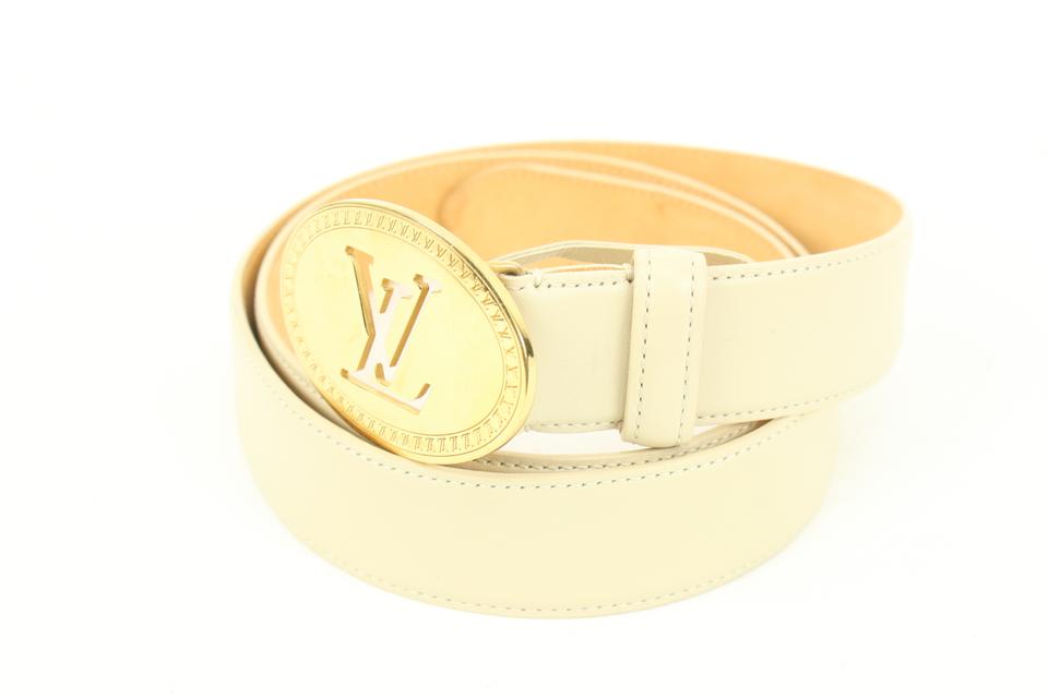 Louis Vuitton 90/36 Ivory x Gold LV Cut Out Initials Belt 71lk328s