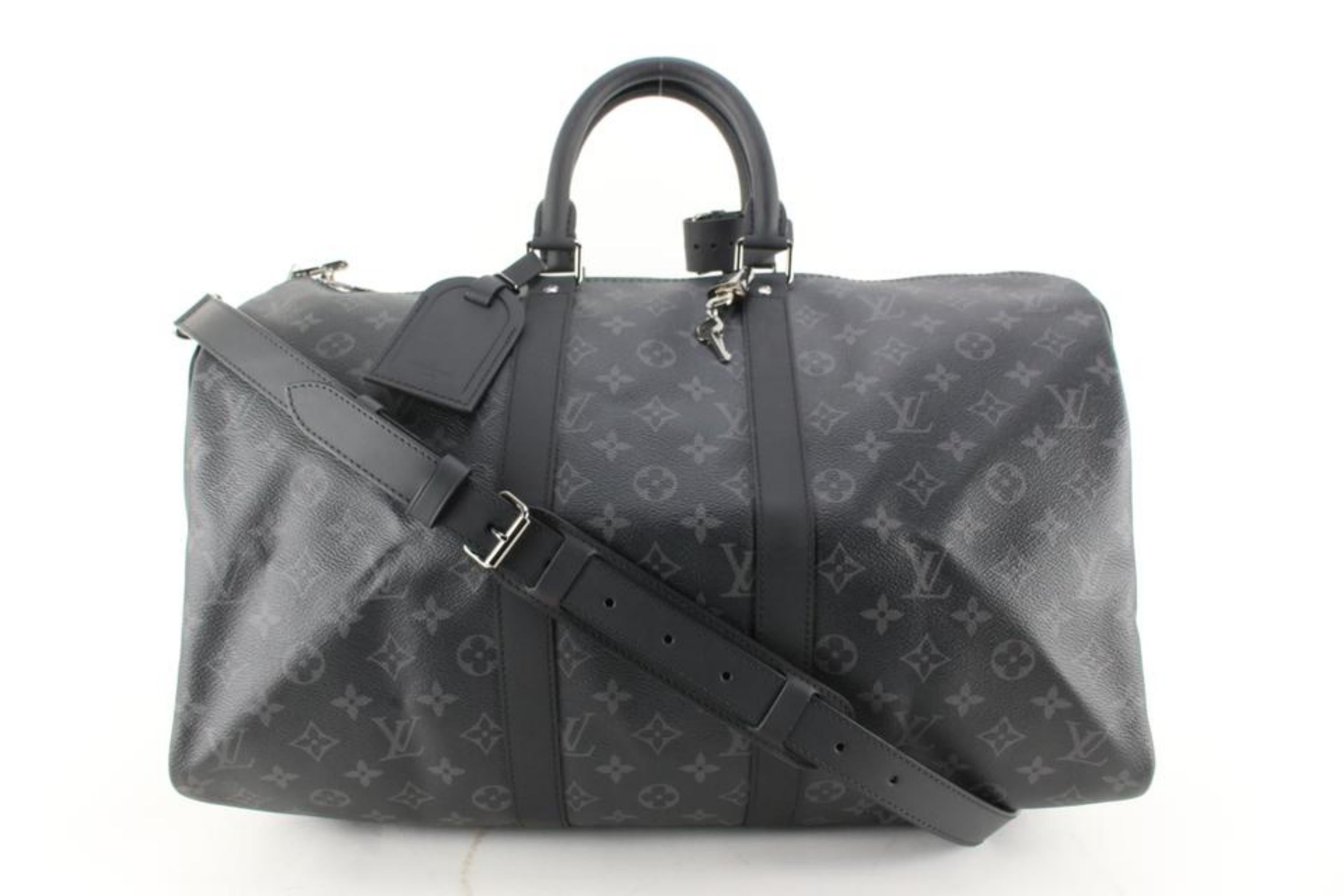 Louis Vuitton Black Monogram Eclipse Keepall Bandouliere 45 Duffle with Strap 2L103a