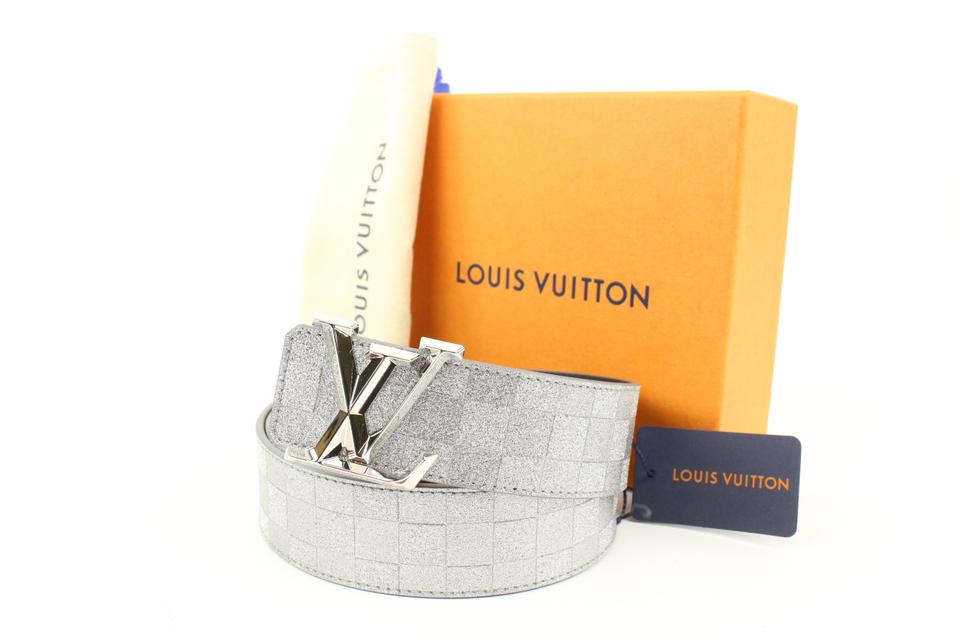 Louis Vuitton Glitter Silver Damier LV Pyramide 40mm Belt 37LV128S