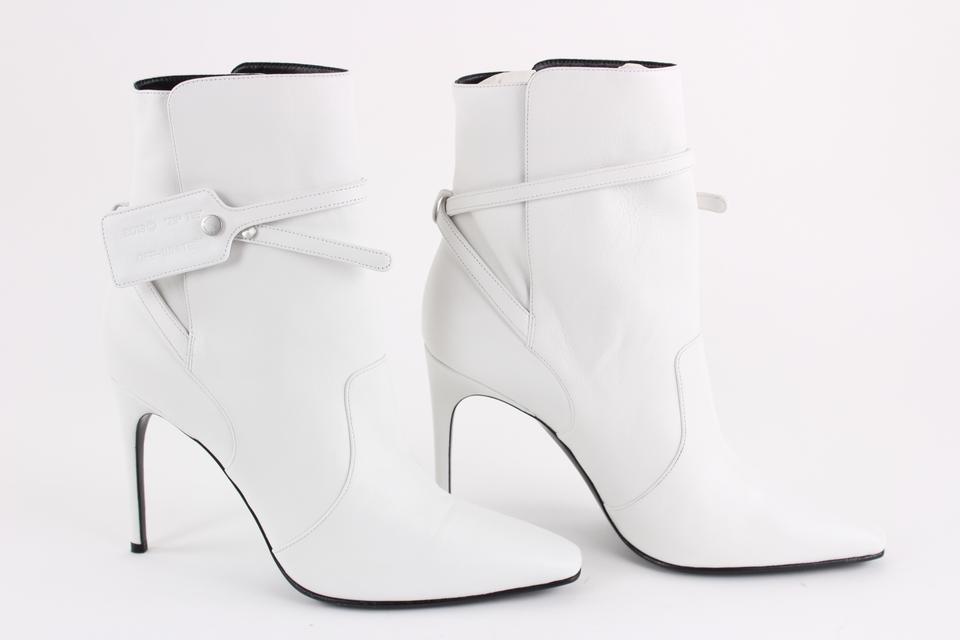 Off-White? SZ 41 White Leather Zip Tie Pointed Toe Bootie 14off1221