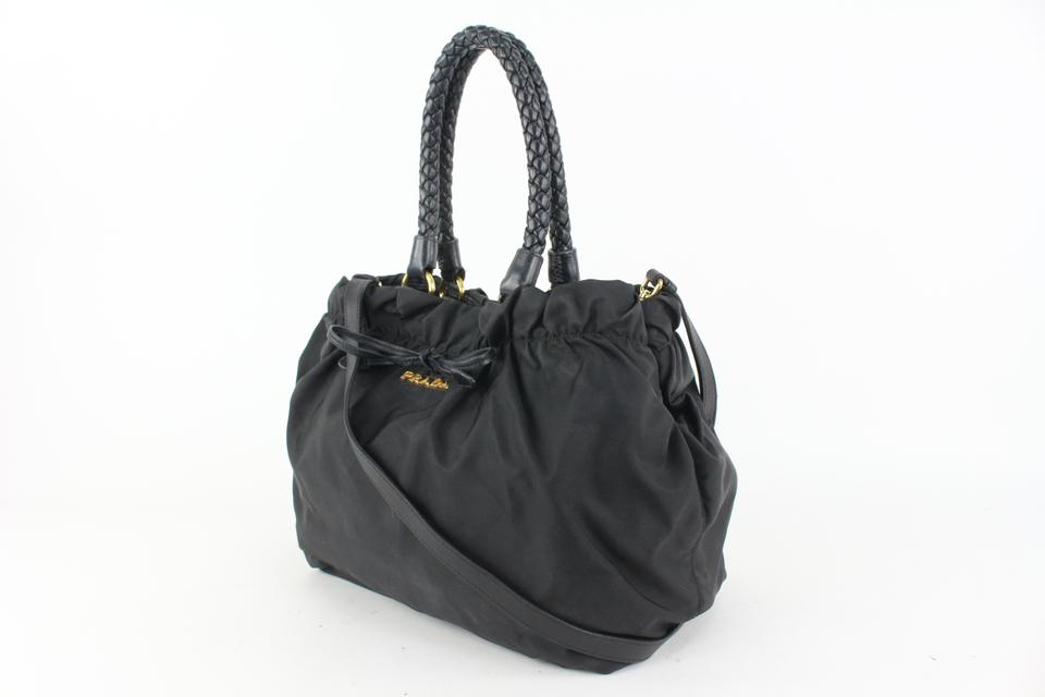 Prada Black Nylon Bowler Tote 913pr23