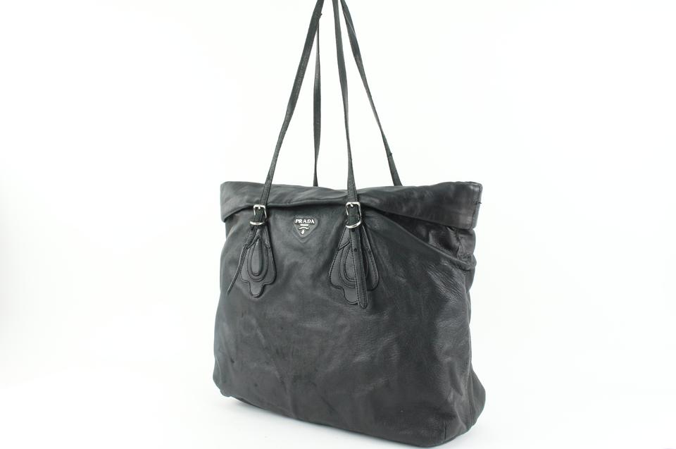 Prada Black Leather Shopper Tote Bag 14p19