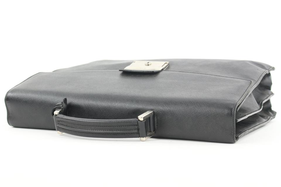 Prada Black Saffiano Briefcase Bag Attache 11pr114