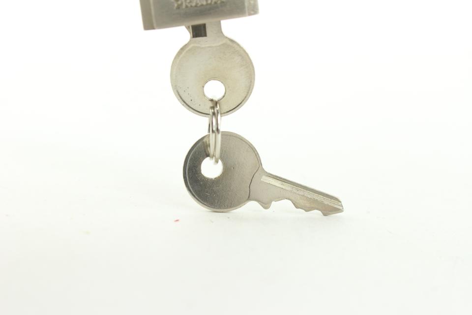 Prada Rare Silver Logo Padlock and Key Lock Cadena Set 219pr55