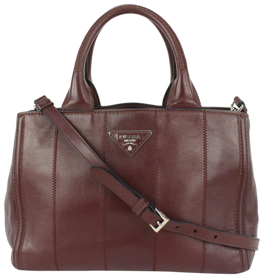 Prada Dark Burgundy Bordeaux Leather Canapa 2way Tote Bag 143pr729