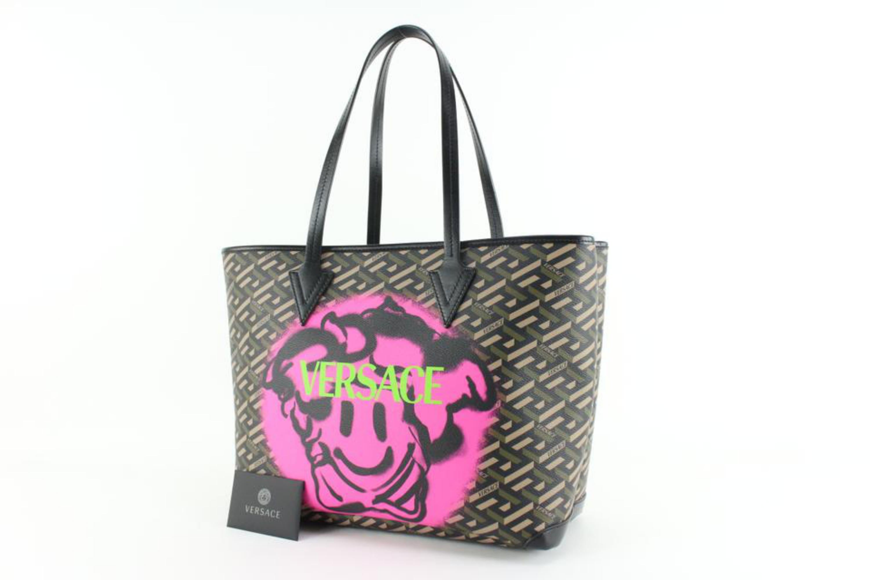 Versace Brown Greca Medusa Smiley Shopper Tote 42v811s