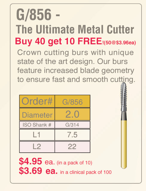 BU856-016-8  10-pk  X-REX Multi-Use Crown & Bridge Preperation Burs, The Ultimate Metal Cutter