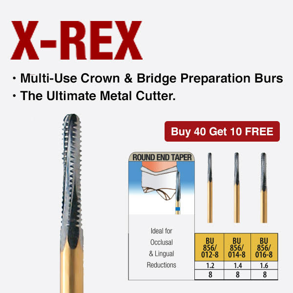 BU856-016-8  10-pk  X-REX Multi-Use Crown & Bridge Preperation Burs, The Ultimate Metal Cutter