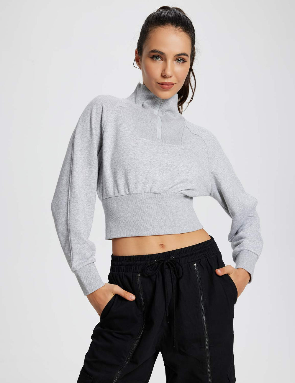 Cotton Half-Zip Crop Pullover