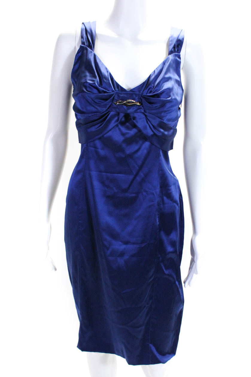 Roberto Cavalli Womens Silk Charmeuse Jeweled Waist Slip Dress Navy Blue Size 44