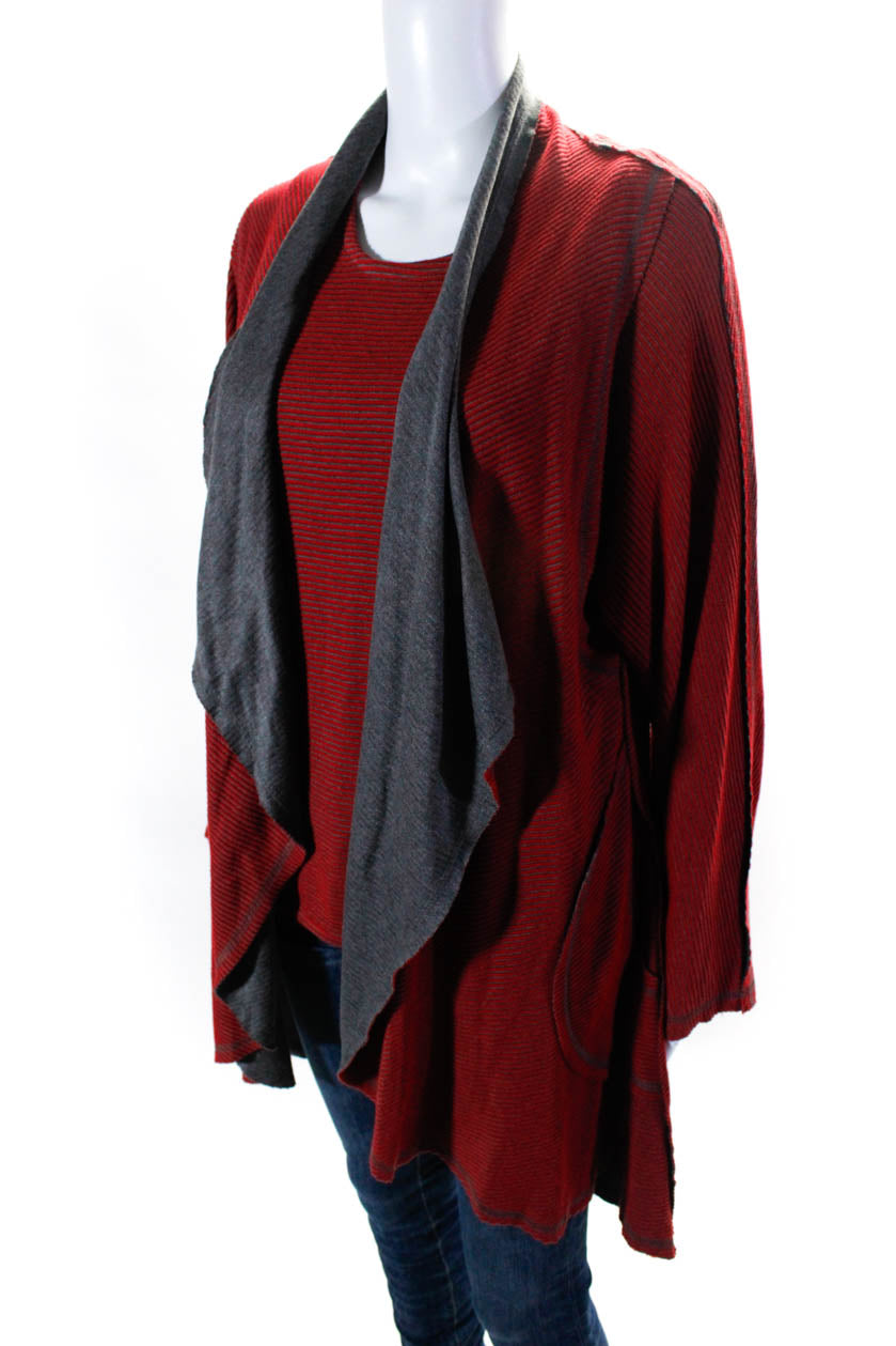 Parsley & Sage Womens Cotton Striped Print Tank Top Cardigan Set Red Size M